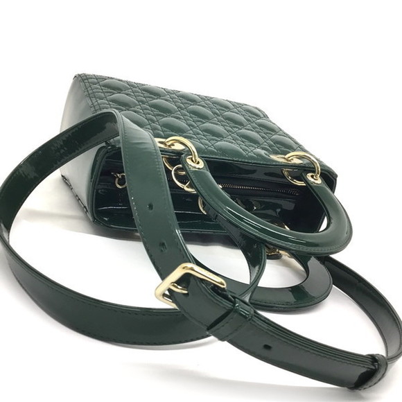 DIOR Lady Dior Medium Patent Leather Shoulder Bag Green - Picture 12 of 16